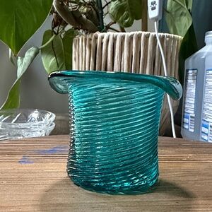 Vintage AVON Teal Swirled Glass top hat